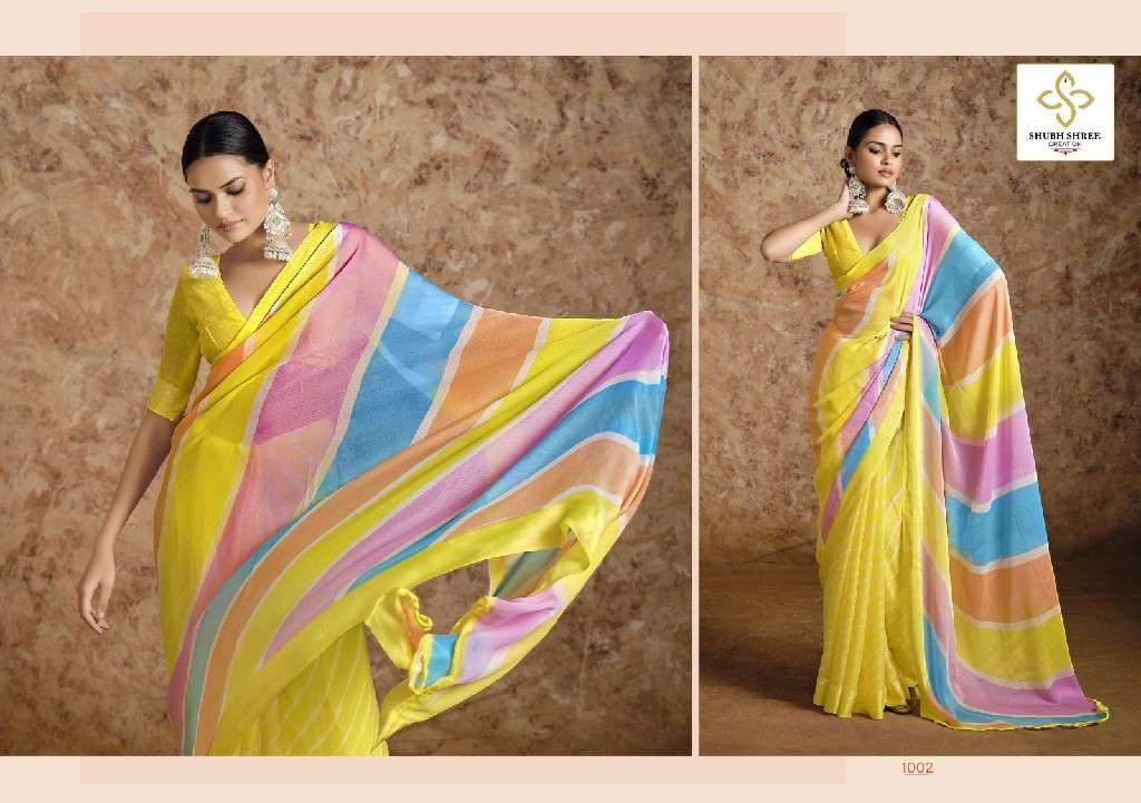 SHUBH SHREE PRESENTS SUHANA CHIFFON CHIFFON WEAVING STYLISH SAREES CATALOG WHOLESALER AND EXPORTER 