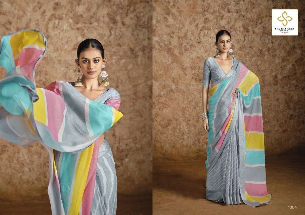 SHUBH SHREE PRESENTS SUHANA CHIFFON CHIFFON WEAVING STYLISH SAREES CATALOG WHOLESALER AND EXPORTER 