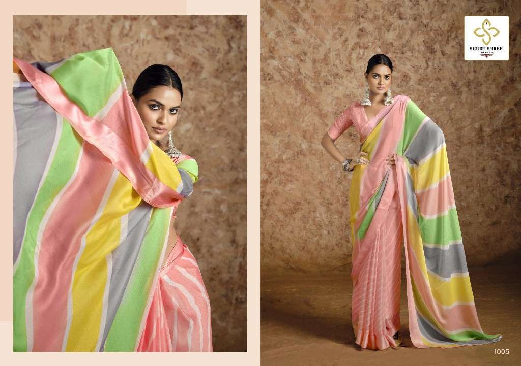 SHUBH SHREE PRESENTS SUHANA CHIFFON CHIFFON WEAVING STYLISH SAREES CATALOG WHOLESALER AND EXPORTER 