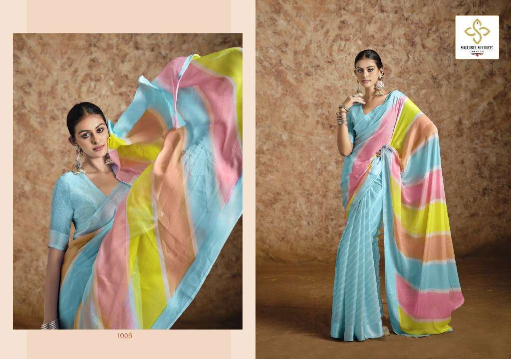 SHUBH SHREE PRESENTS SUHANA CHIFFON CHIFFON WEAVING STYLISH SAREES CATALOG WHOLESALER AND EXPORTER 