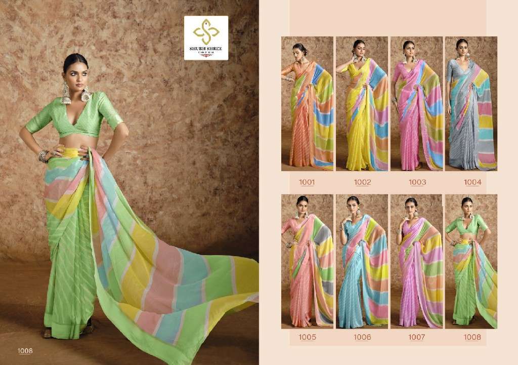 SHUBH SHREE PRESENTS SUHANA CHIFFON CHIFFON WEAVING STYLISH SAREES CATALOG WHOLESALER AND EXPORTER 