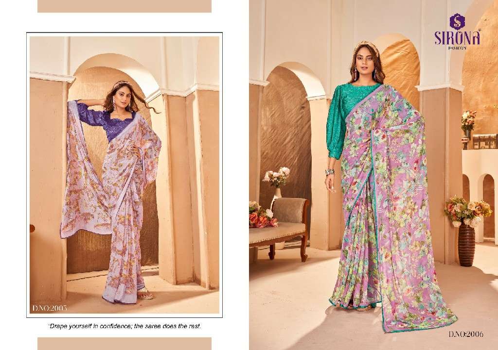 Sirona Fashion Presents Suvali Crape Jacquard Beautiful Georgette Sarees Catalog Wholesaler and exporter in surat