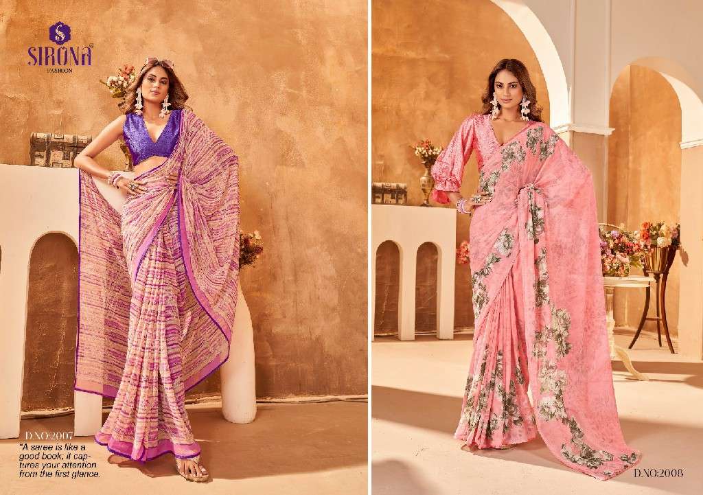 Sirona Fashion Presents Suvali Crape Jacquard Beautiful Georgette Sarees Catalog Wholesaler and exporter in surat