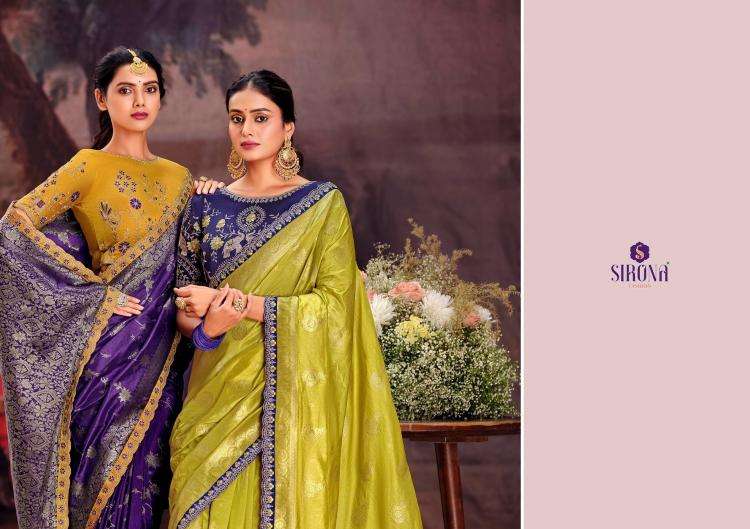Sirona Presents Rubby Silk fashion dola silk embroidery work sarees Catalog Wholesaler And Exporter in Surat 
