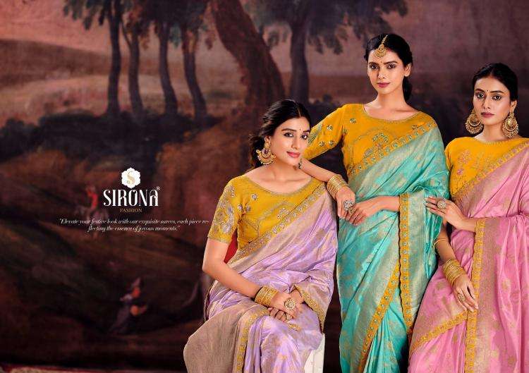 Sirona Presents Rubby Silk fashion dola silk embroidery work sarees Catalog Wholesaler And Exporter in Surat 