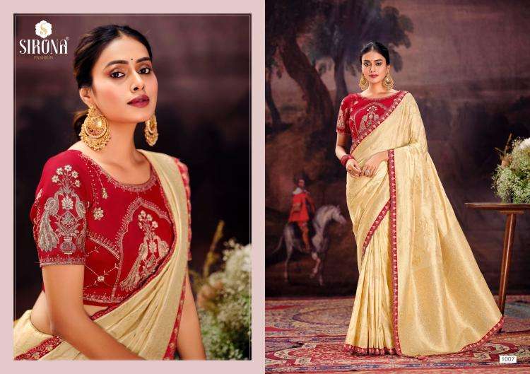 Sirona Presents Rubby Silk fashion dola silk embroidery work sarees Catalog Wholesaler And Exporter in Surat 