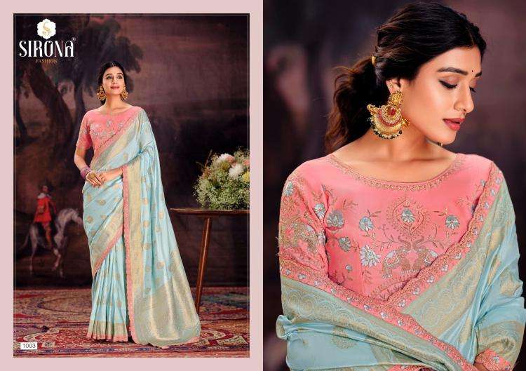 Sirona Presents Rubby Silk fashion dola silk embroidery work sarees Catalog Wholesaler And Exporter in Surat 