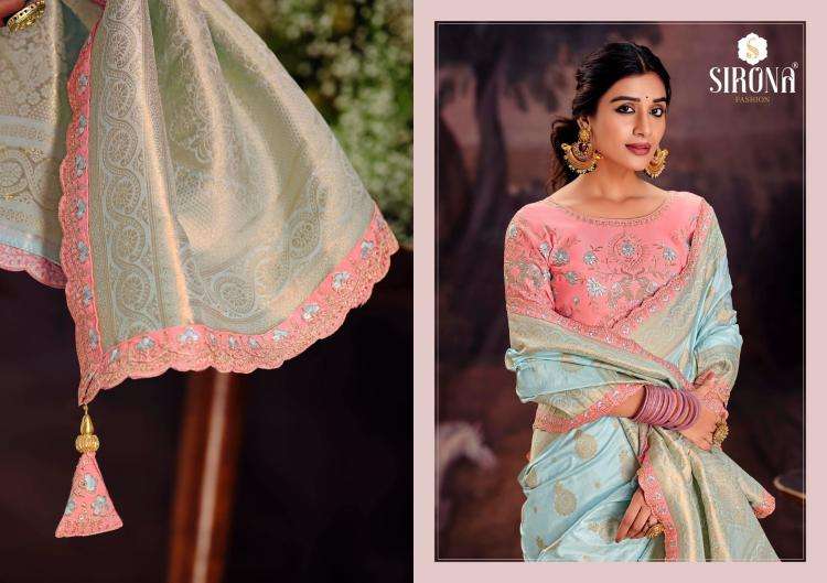Sirona Presents Rubby Silk fashion dola silk embroidery work sarees Catalog Wholesaler And Exporter in Surat 