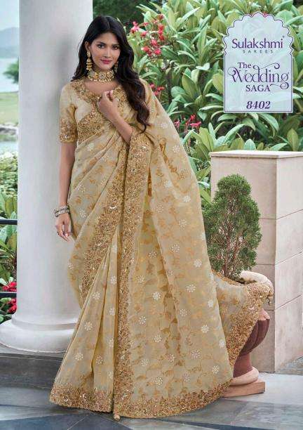 SULAKSHMI PRESENTS THE WEDDING SAGA COLOURS TISSUE SILK PARTY WEAR SAREES CATALOG WHOLESALER AND EXPORTER 
