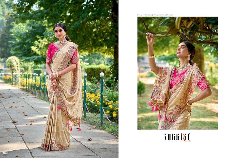 TATHASTU PRESENTS ANAARA 6201-6219 FANCY TISSUE SILK WITH EMBROIDERY WORK SAREES CATALOG WHOLESALER AND EXPORTER 