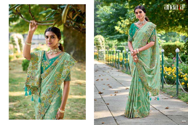 TATHASTU PRESENTS ANAARA 6201-6219 FANCY TISSUE SILK WITH EMBROIDERY WORK SAREES CATALOG WHOLESALER AND EXPORTER 