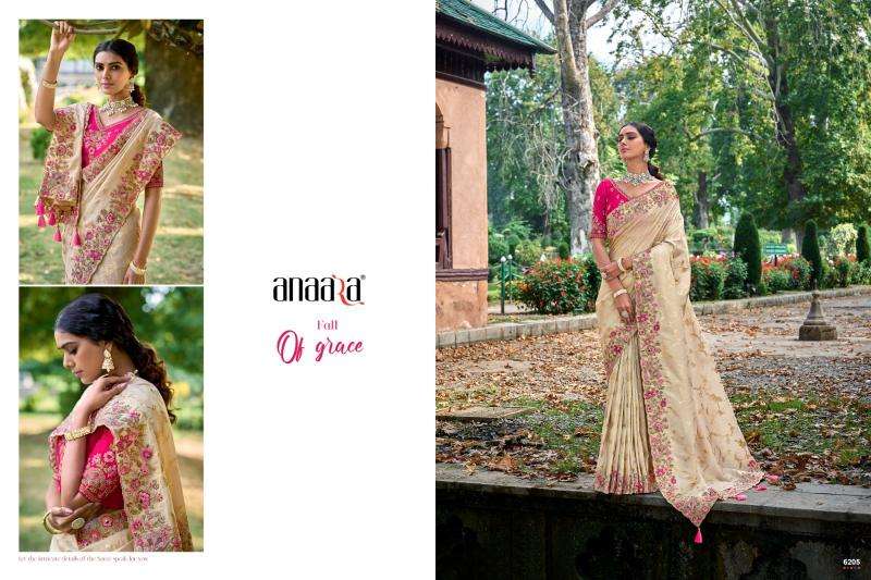 TATHASTU PRESENTS ANAARA 6201-6219 FANCY TISSUE SILK WITH EMBROIDERY WORK SAREES CATALOG WHOLESALER AND EXPORTER 