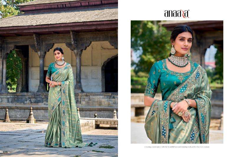 TATHASTU PRESENTS ANAARA 6201-6219 FANCY TISSUE SILK WITH EMBROIDERY WORK SAREES CATALOG WHOLESALER AND EXPORTER 
