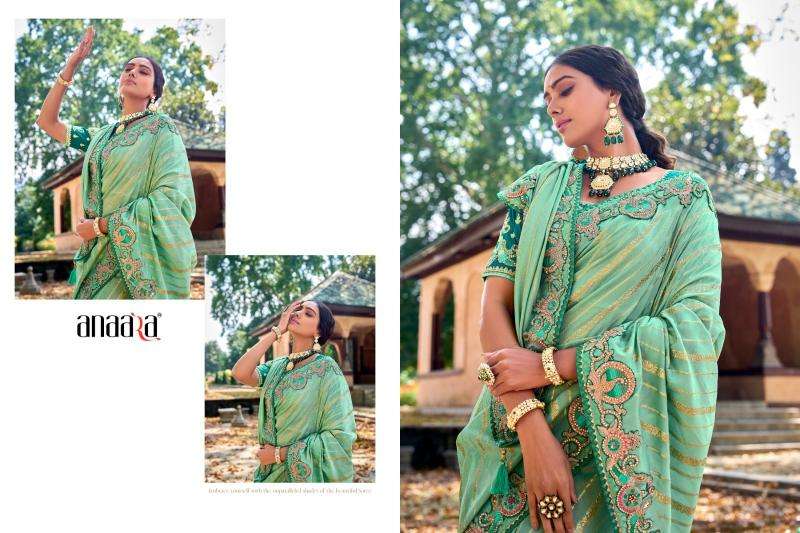 TATHASTU PRESENTS ANAARA 6201-6219 FANCY TISSUE SILK WITH EMBROIDERY WORK SAREES CATALOG WHOLESALER AND EXPORTER 