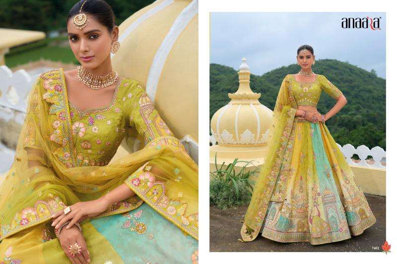 TATHASTU PRESENTS ANAARA 7401-7413 SERIES SILK WITH KHATLI WORK UNSTITCH LEHENGA FOR WEDDING CATALOG WHOLESALER AND EXPORTER 