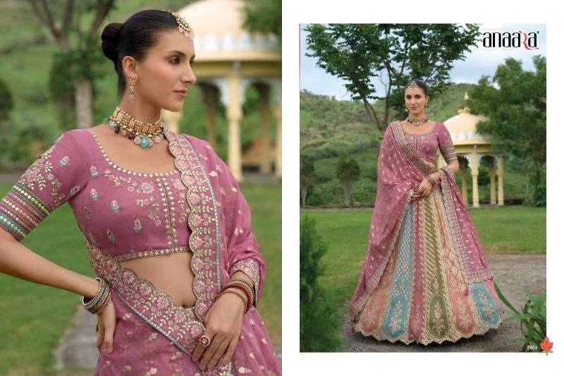 TATHASTU PRESENTS ANAARA 7401-7413 SERIES SILK WITH KHATLI WORK UNSTITCH LEHENGA FOR WEDDING CATALOG WHOLESALER AND EXPORTER 