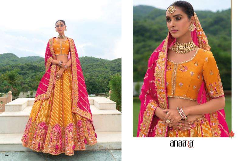 TATHASTU PRESENTS ANAARA 7401-7413 SERIES SILK WITH KHATLI WORK UNSTITCH LEHENGA FOR WEDDING CATALOG WHOLESALER AND EXPORTER 