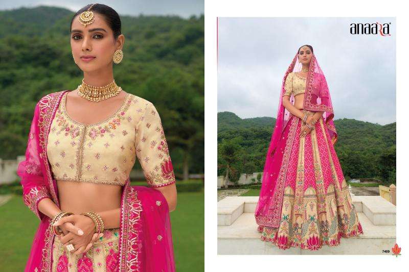 TATHASTU PRESENTS ANAARA 7401-7413 SERIES SILK WITH KHATLI WORK UNSTITCH LEHENGA FOR WEDDING CATALOG WHOLESALER AND EXPORTER 