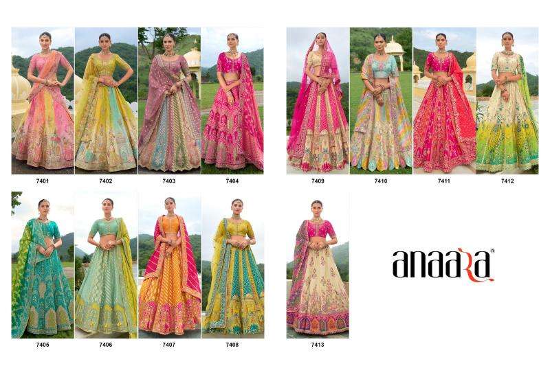 TATHASTU PRESENTS ANAARA 7401-7413 SERIES SILK WITH KHATLI WORK UNSTITCH LEHENGA FOR WEDDING CATALOG WHOLESALER AND EXPORTER 