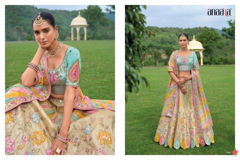 TATHASTU PRESENTS ANAARA 7401-7413 SERIES SILK WITH KHATLI WORK UNSTITCH LEHENGA FOR WEDDING CATALOG WHOLESALER AND EXPORTER 