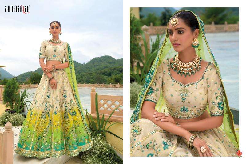 TATHASTU PRESENTS ANAARA 7401-7413 SERIES SILK WITH KHATLI WORK UNSTITCH LEHENGA FOR WEDDING CATALOG WHOLESALER AND EXPORTER 