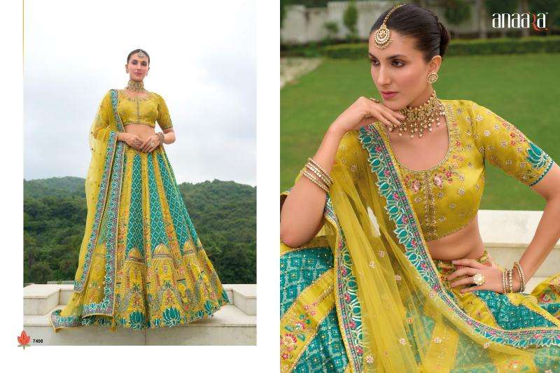 TATHASTU PRESENTS ANAARA 7401-7413 SERIES SILK WITH KHATLI WORK UNSTITCH LEHENGA FOR WEDDING CATALOG WHOLESALER AND EXPORTER 
