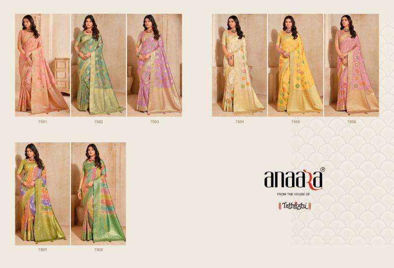 TATHASTU PRESENTS ANAARA 7501- 7508 BEAUTIFUL SILK ZARI WEAVING PARTY WEAR WOMEN SAREES CATALOG WHOLESALER AND EXPORTER IN SURAT