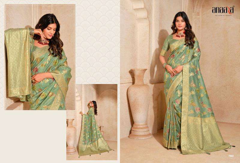 TATHASTU PRESENTS ANAARA 7501- 7508 BEAUTIFUL SILK ZARI WEAVING PARTY WEAR WOMEN SAREES CATALOG WHOLESALER AND EXPORTER IN SURAT