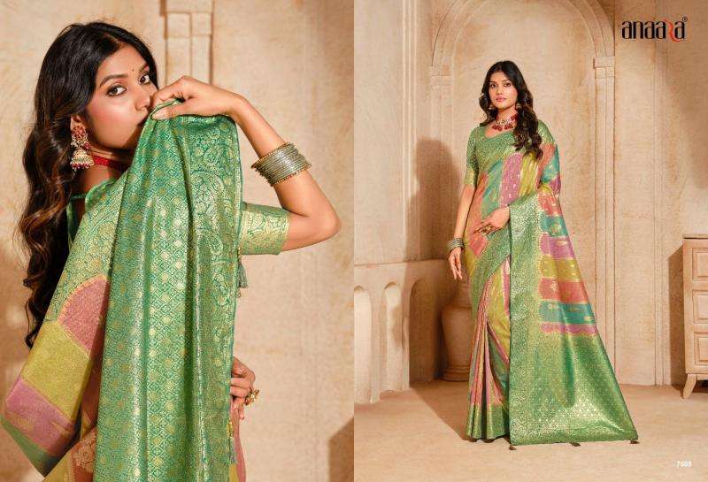TATHASTU PRESENTS ANAARA 7501- 7508 BEAUTIFUL SILK ZARI WEAVING PARTY WEAR WOMEN SAREES CATALOG WHOLESALER AND EXPORTER IN SURAT