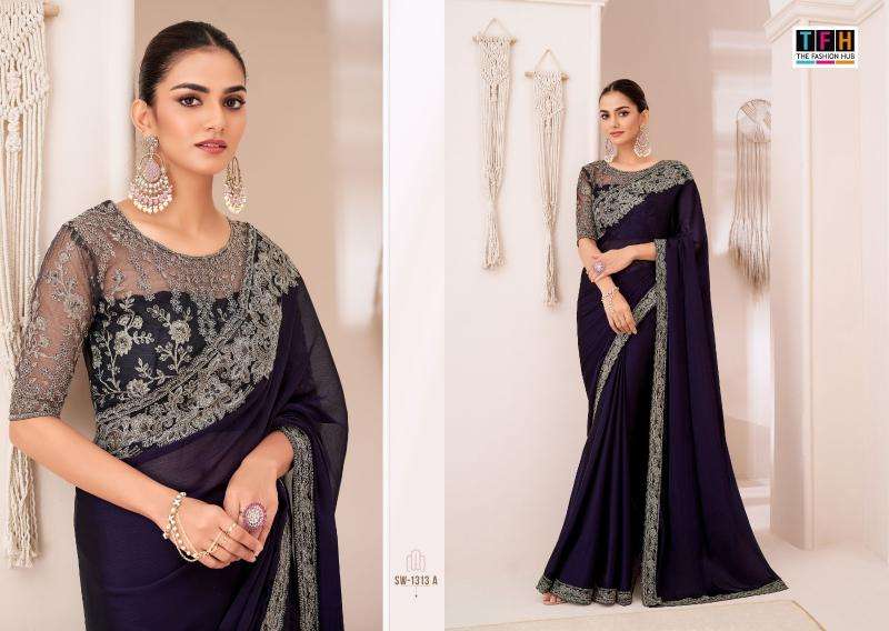 TFH PRESENTS SANDAL WOOD-1313 HIT COLORS GEORGETTE CHIFFON PARTY WEAR SAREES CATALOG WHOLESALER AND EXPORTER 