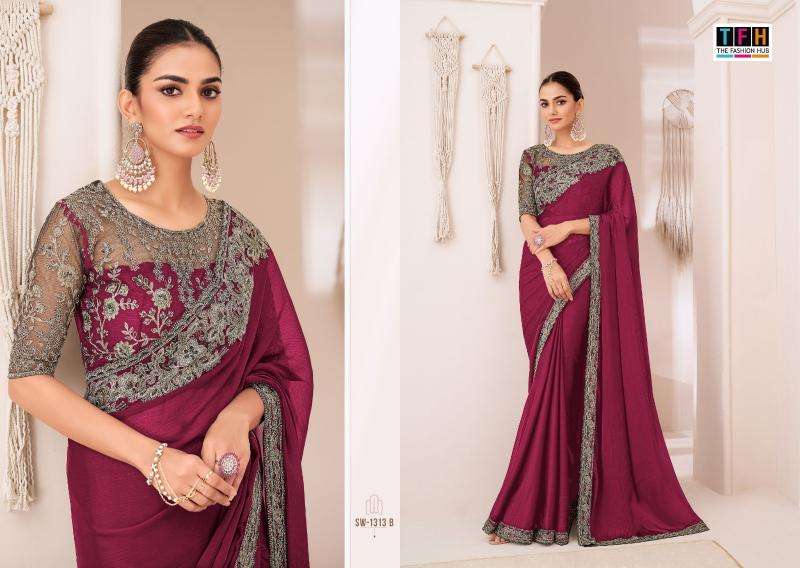TFH PRESENTS SANDAL WOOD-1313 HIT COLORS GEORGETTE CHIFFON PARTY WEAR SAREES CATALOG WHOLESALER AND EXPORTER 