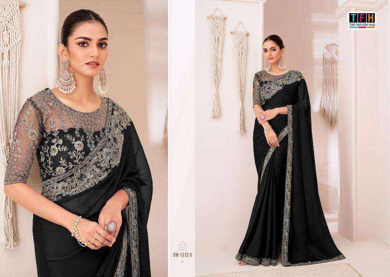 TFH PRESENTS SANDAL WOOD-1313 HIT COLORS GEORGETTE CHIFFON PARTY WEAR SAREES CATALOG WHOLESALER AND EXPORTER 