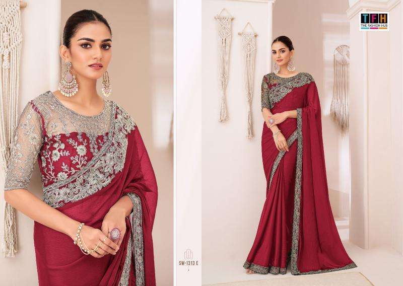 TFH PRESENTS SANDAL WOOD-1313 HIT COLORS GEORGETTE CHIFFON PARTY WEAR SAREES CATALOG WHOLESALER AND EXPORTER 