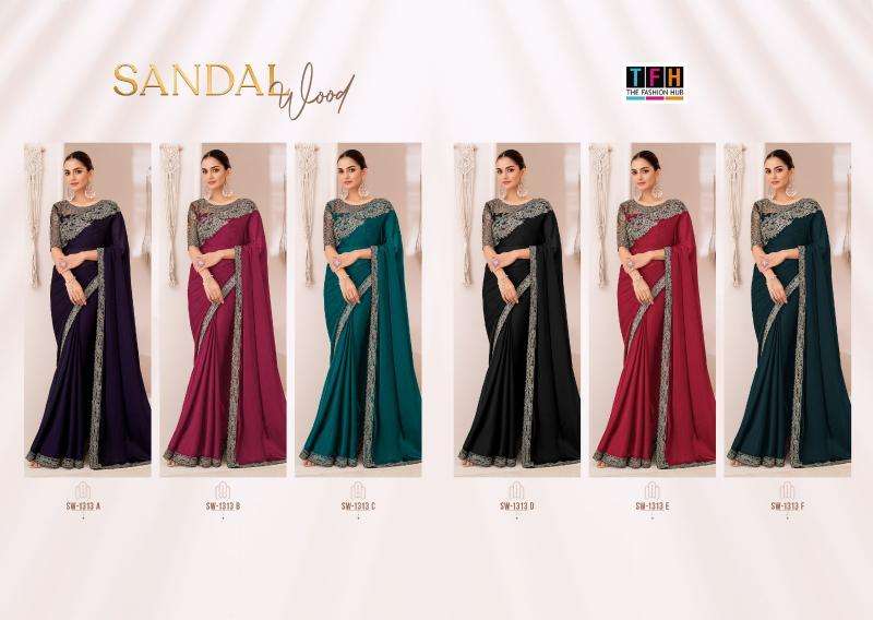 TFH PRESENTS SANDAL WOOD-1313 HIT COLORS GEORGETTE CHIFFON PARTY WEAR SAREES CATALOG WHOLESALER AND EXPORTER 