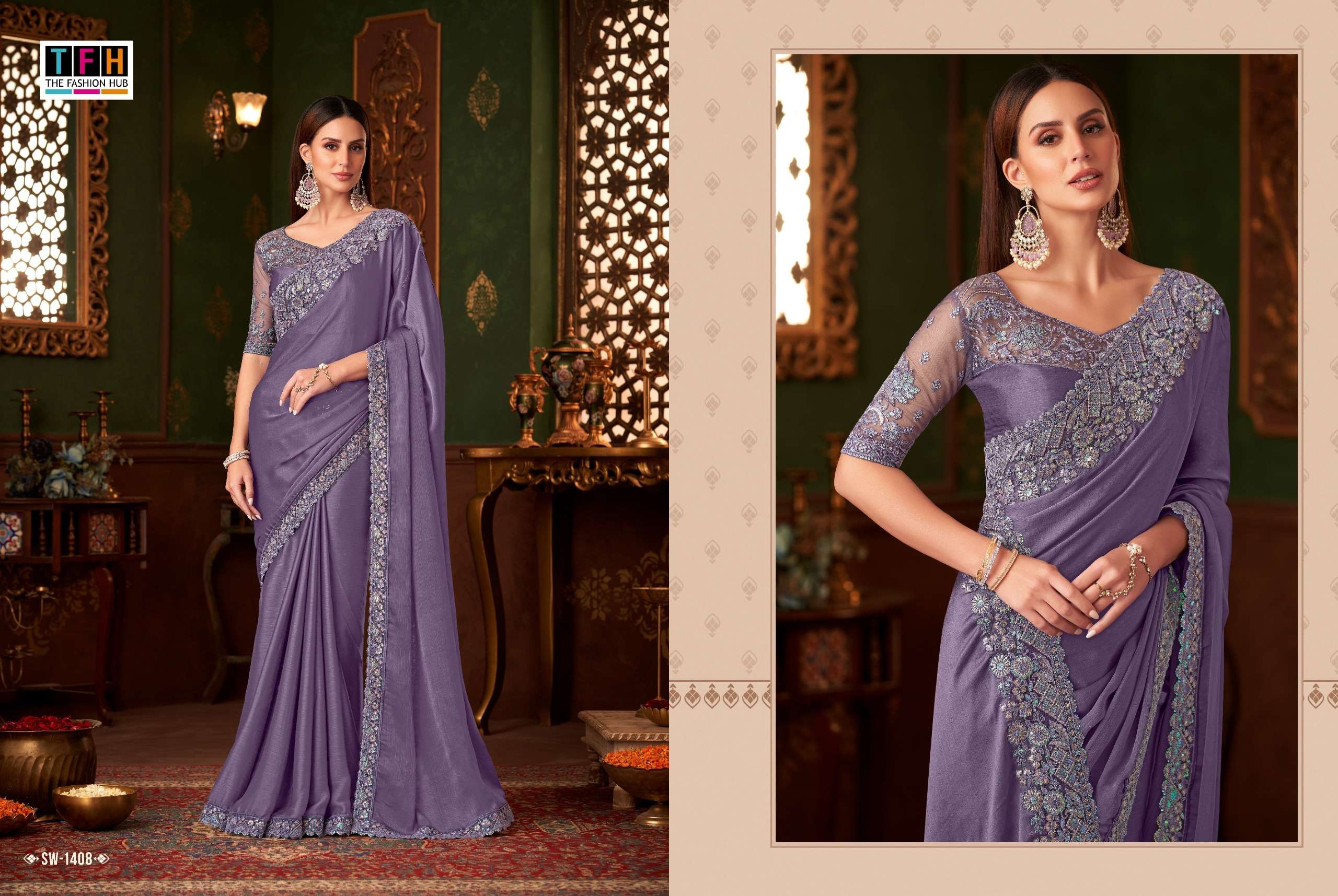 TFH PRESENTS SANDALWOOD VOL-14 FANCY DESIGNER WORK SAREE CATALOG WHOLESALER AND EXPORTER IN SURAT 