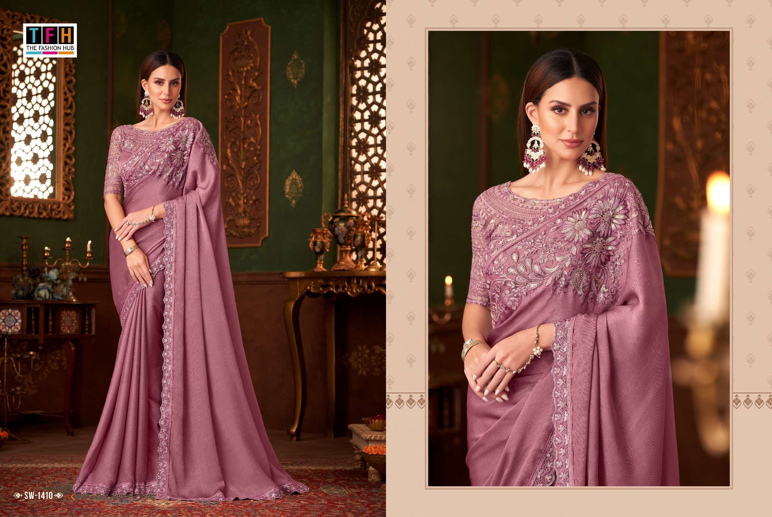 TFH PRESENTS SANDALWOOD VOL-14 FANCY DESIGNER WORK SAREE CATALOG WHOLESALER AND EXPORTER IN SURAT 