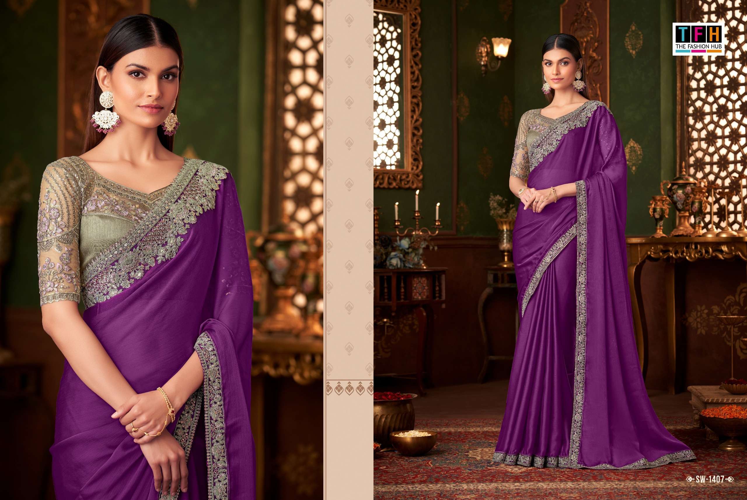 TFH PRESENTS SANDALWOOD VOL-14 FANCY DESIGNER WORK SAREE CATALOG WHOLESALER AND EXPORTER IN SURAT 