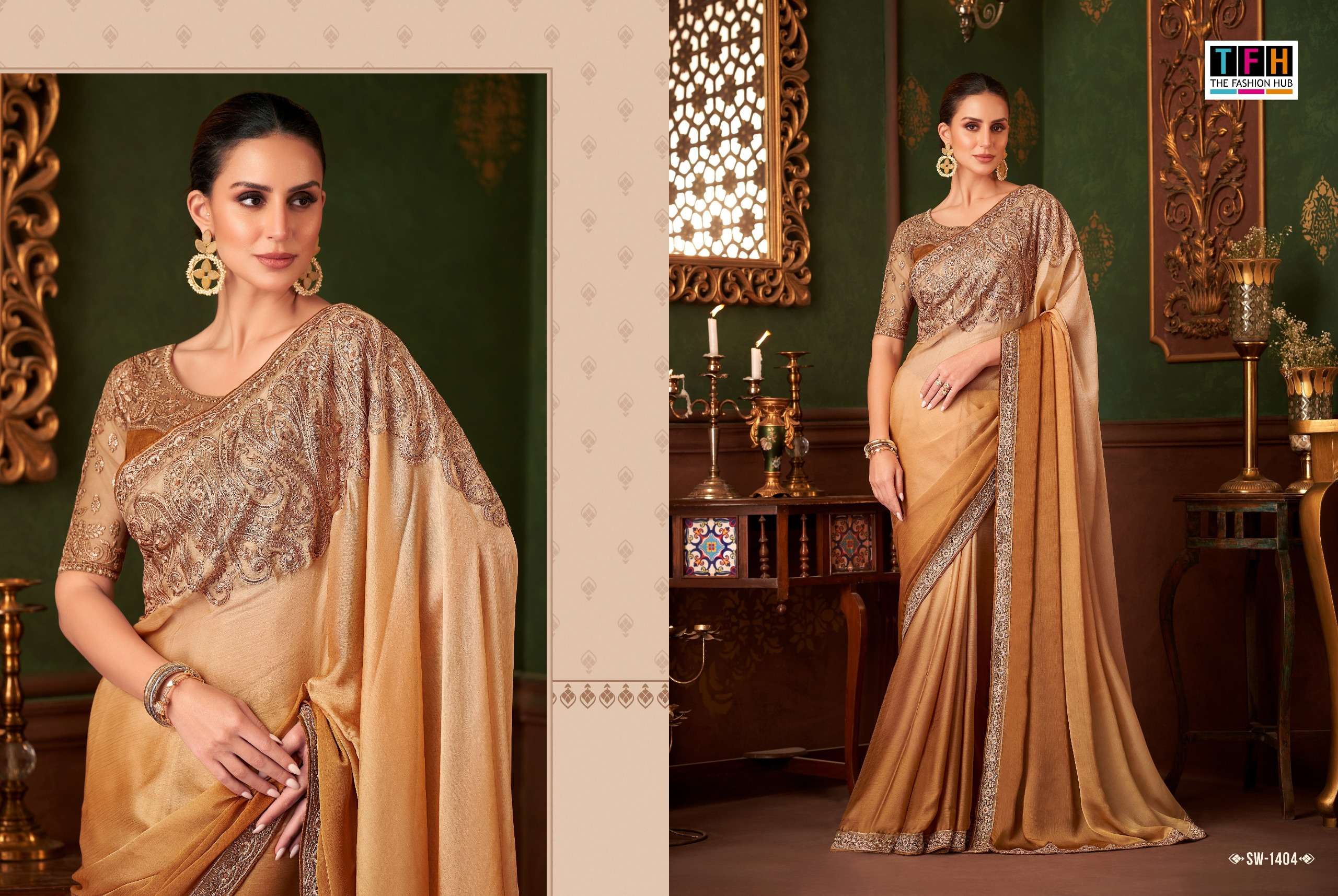 TFH PRESENTS SANDALWOOD VOL-14 FANCY DESIGNER WORK SAREE CATALOG WHOLESALER AND EXPORTER IN SURAT 