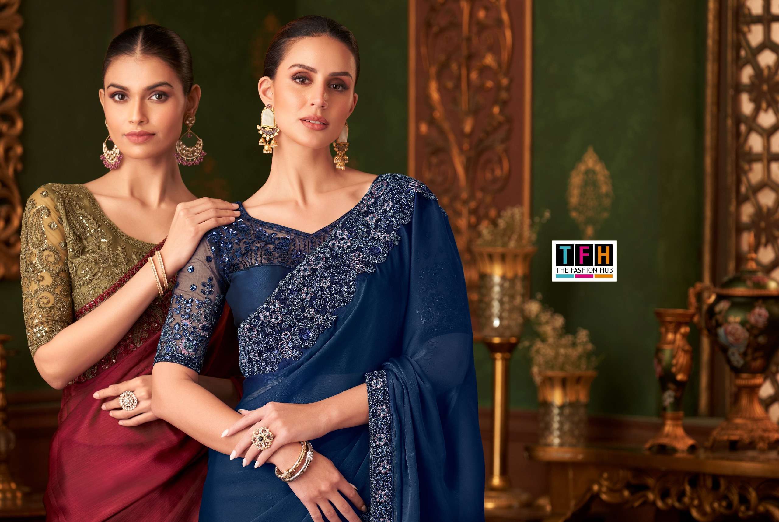 TFH PRESENTS SANDALWOOD VOL-14 FANCY DESIGNER WORK SAREE CATALOG WHOLESALER AND EXPORTER IN SURAT 