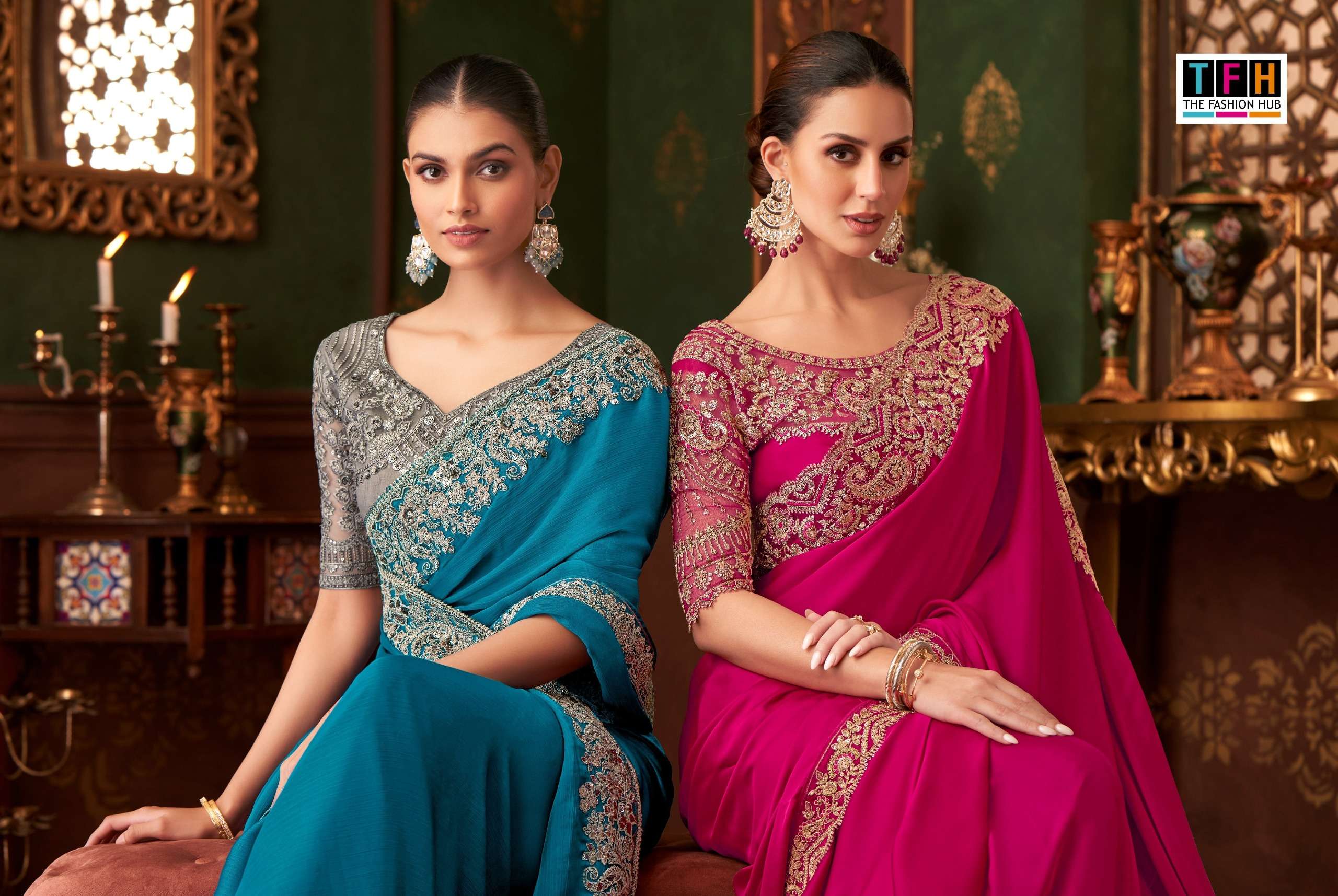 TFH PRESENTS SANDALWOOD VOL-14 FANCY DESIGNER WORK SAREE CATALOG WHOLESALER AND EXPORTER IN SURAT 