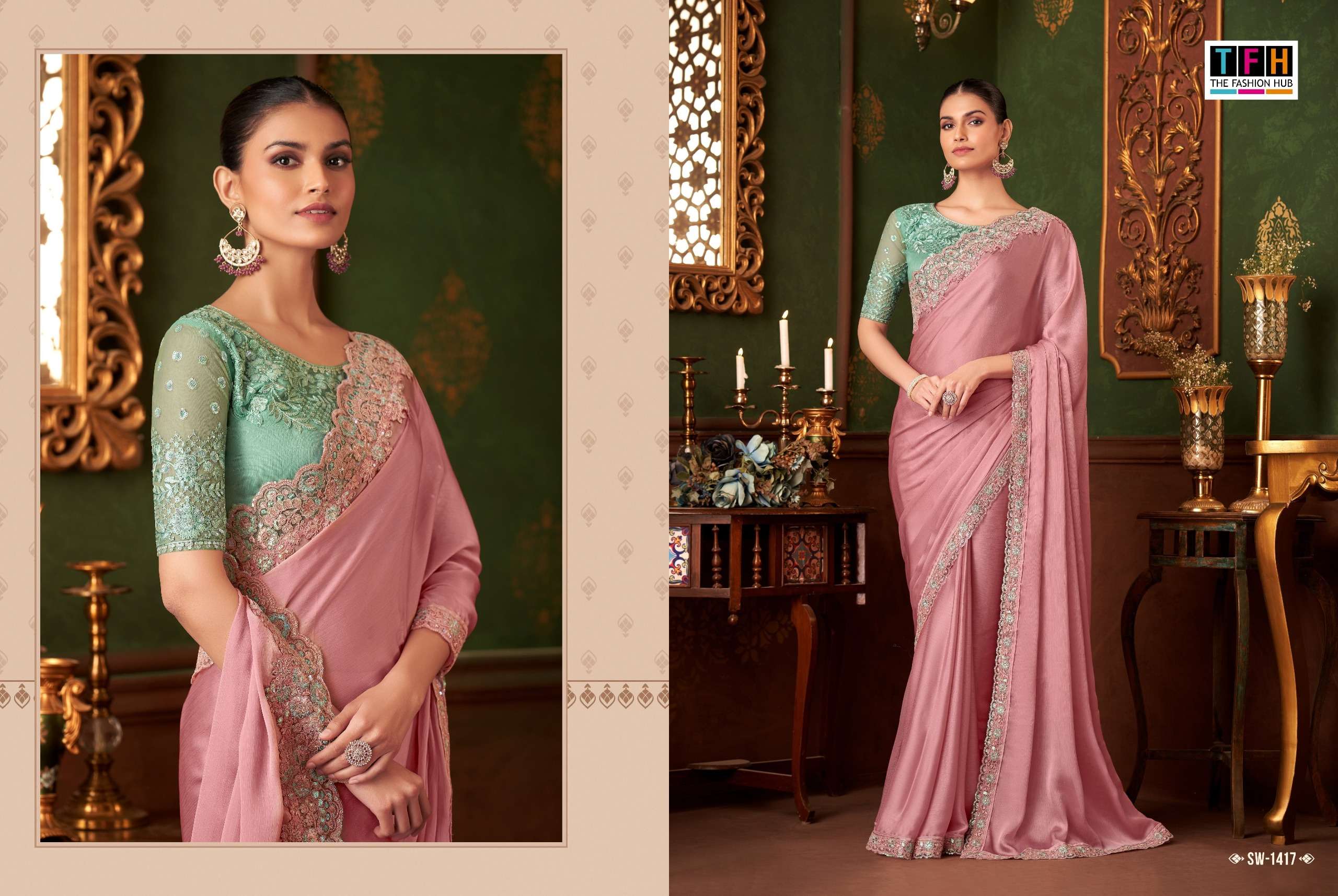 TFH PRESENTS SANDALWOOD VOL-14 FANCY DESIGNER WORK SAREE CATALOG WHOLESALER AND EXPORTER IN SURAT 
