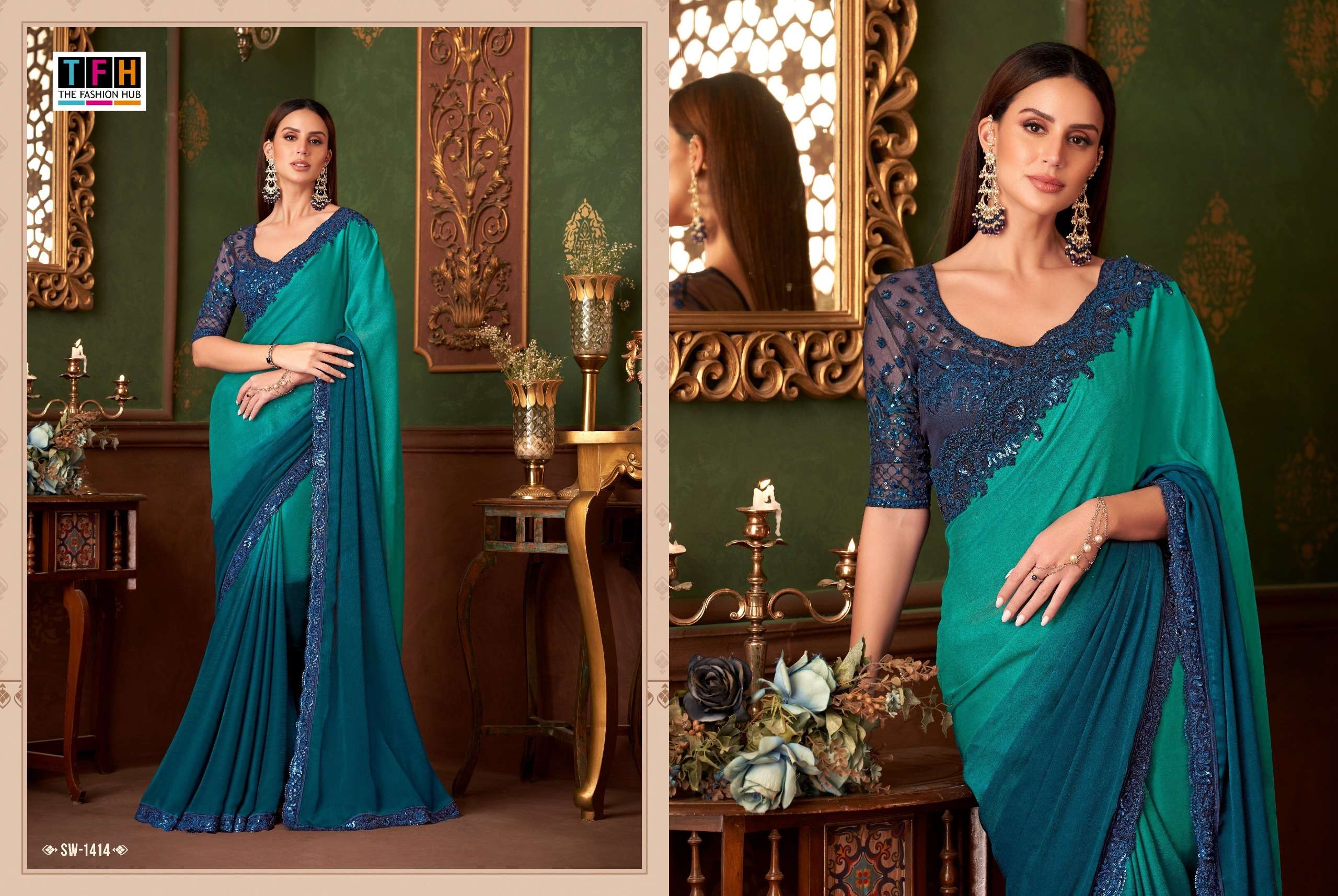 TFH PRESENTS SANDALWOOD VOL-14 FANCY DESIGNER WORK SAREE CATALOG WHOLESALER AND EXPORTER IN SURAT 