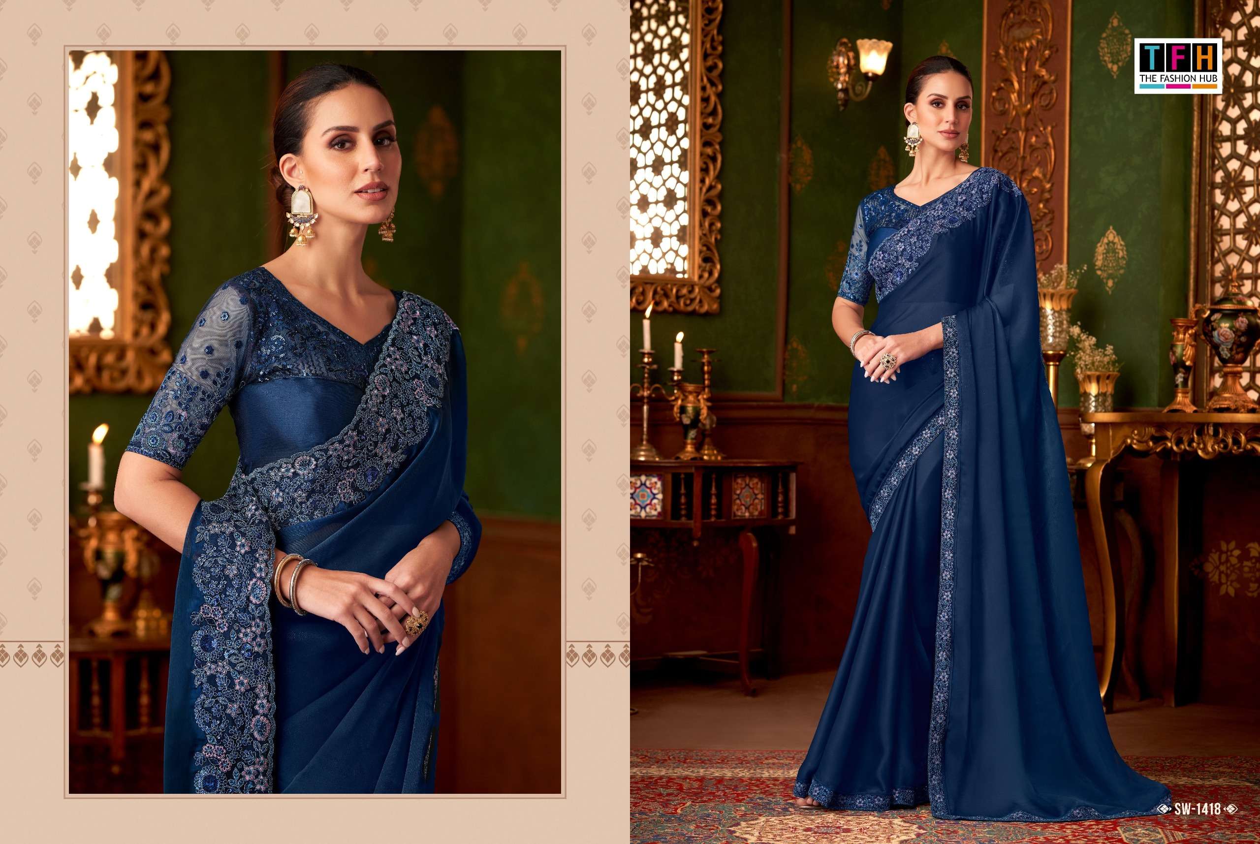 TFH PRESENTS SANDALWOOD VOL-14 FANCY DESIGNER WORK SAREE CATALOG WHOLESALER AND EXPORTER IN SURAT 
