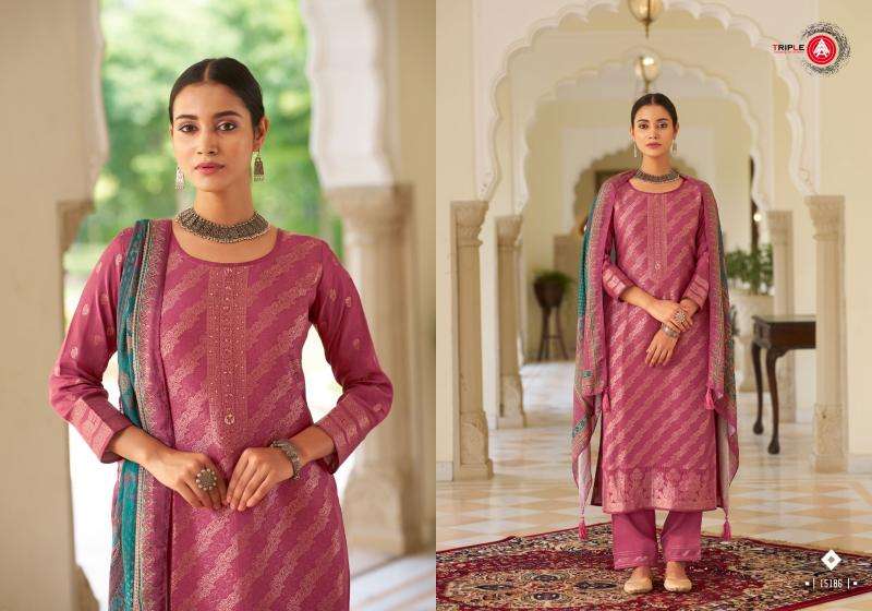 TRIPLE A PRESENTS KAYA VISCOSE MUSLIN JACQUARD READYMADE UNIQUE PLUS SIZE 3PCS SUITS CATALOG WHOLESALER AND EXPORTER 
