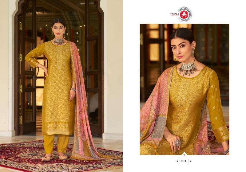 TRIPLE A PRESENTS KAYA VISCOSE MUSLIN JACQUARD READYMADE UNIQUE PLUS SIZE 3PCS SUITS CATALOG WHOLESALER AND EXPORTER 