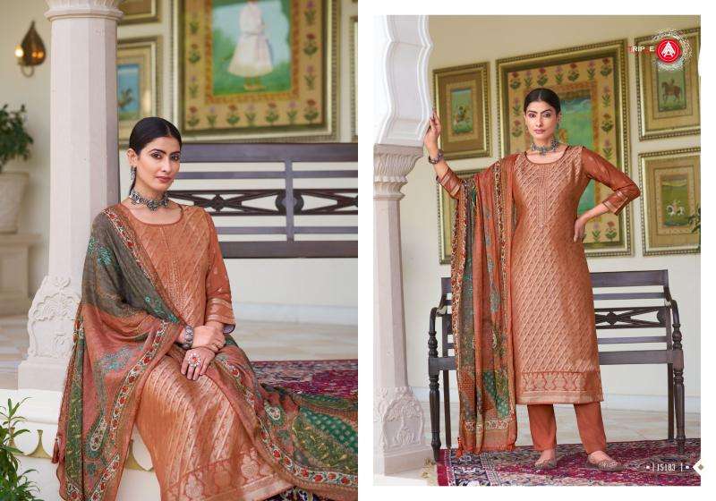 TRIPLE A PRESENTS KAYA VISCOSE MUSLIN JACQUARD READYMADE UNIQUE PLUS SIZE 3PCS SUITS CATALOG WHOLESALER AND EXPORTER 