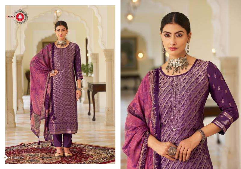 TRIPLE A PRESENTS KAYA VISCOSE MUSLIN JACQUARD READYMADE UNIQUE PLUS SIZE 3PCS SUITS CATALOG WHOLESALER AND EXPORTER 