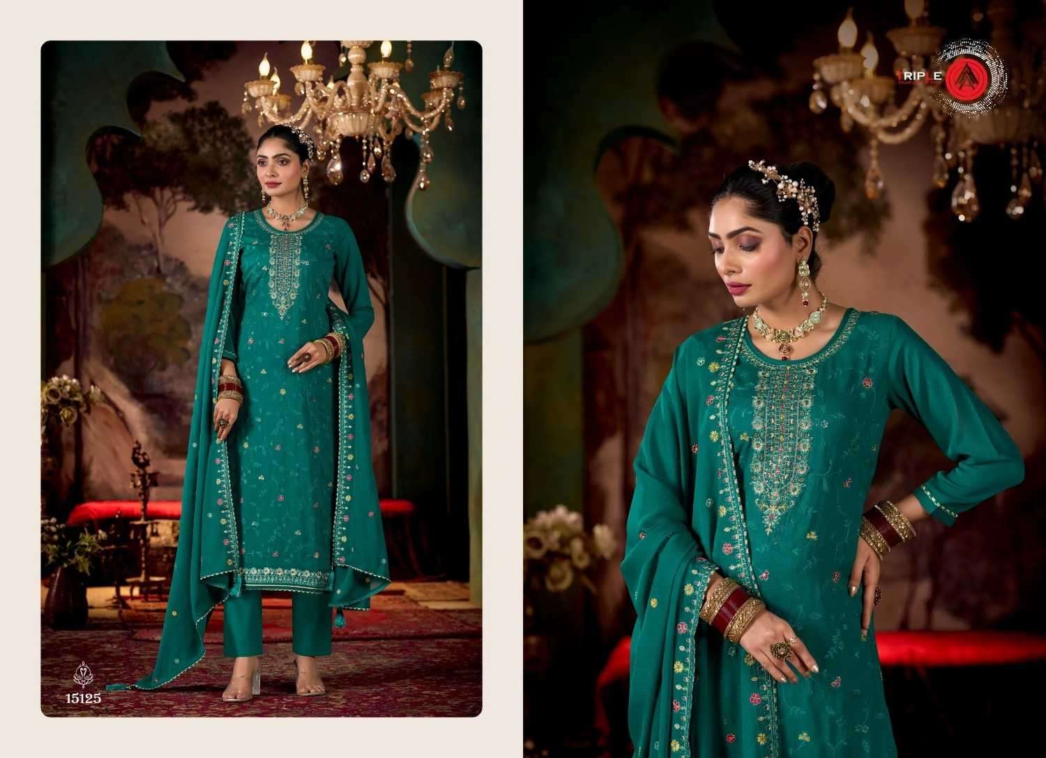 TRIPLE A PRESENTS RIHA GEORGETTE SEQUENCE WORK TRENDY LADIES SALWAR SUITS CATALOG WHOLESALER AND EXPORTER 