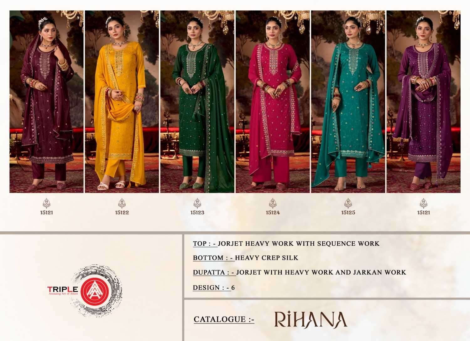 TRIPLE A PRESENTS RIHA GEORGETTE SEQUENCE WORK TRENDY LADIES SALWAR SUITS CATALOG WHOLESALER AND EXPORTER 