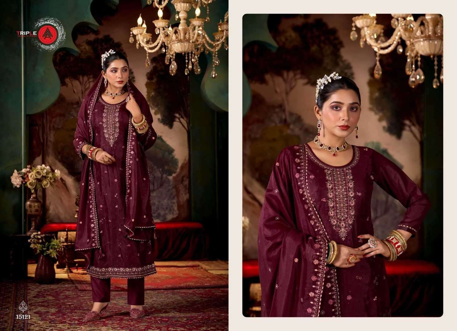 TRIPLE A PRESENTS RIHA GEORGETTE SEQUENCE WORK TRENDY LADIES SALWAR SUITS CATALOG WHOLESALER AND EXPORTER 